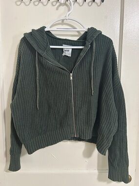 aerie Forest Green Ribbed Zip Hoodie